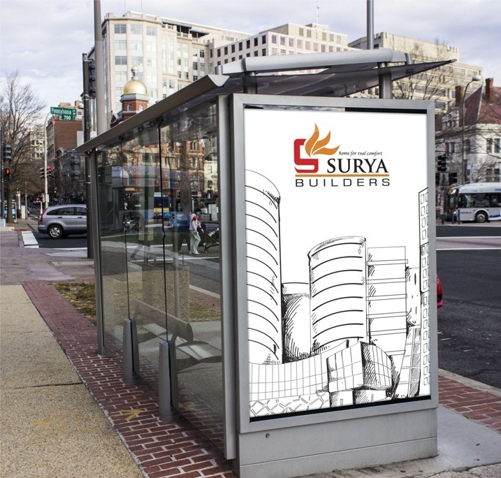 Surya Builders Bus Stop Ad Mockup