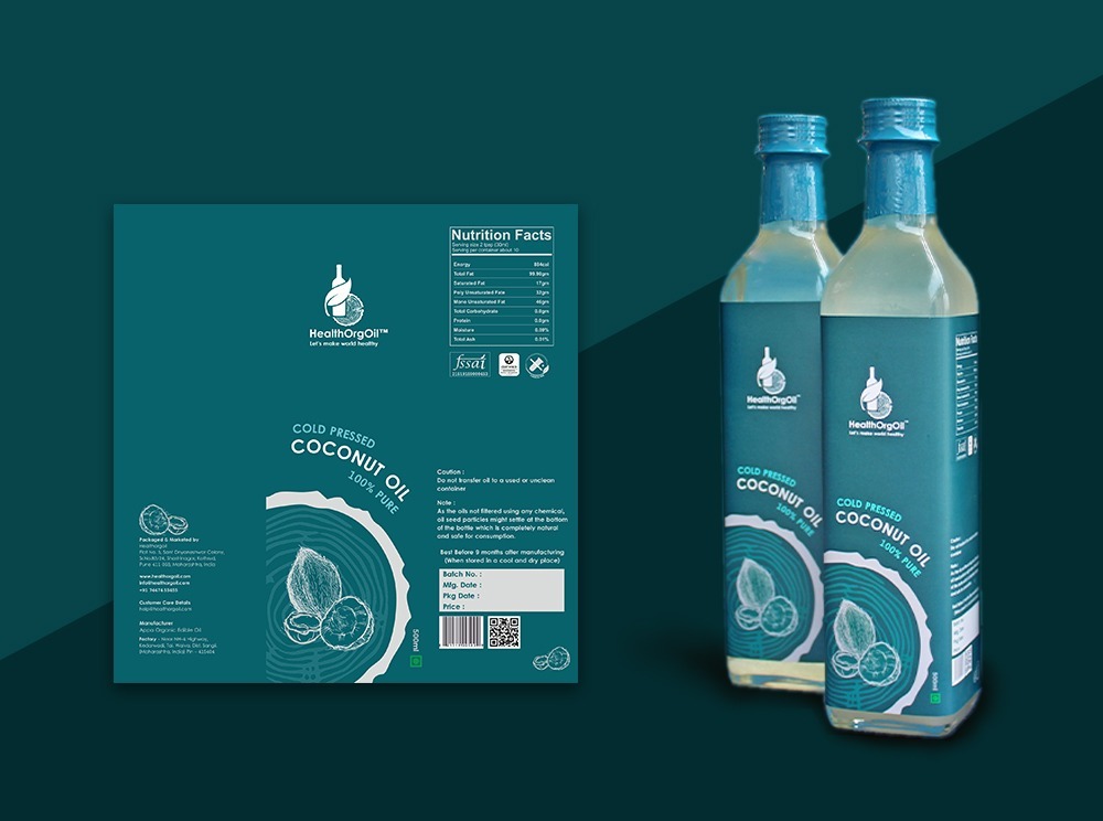 HealthOrgOil Coconut oil Label design Packaging design Pune