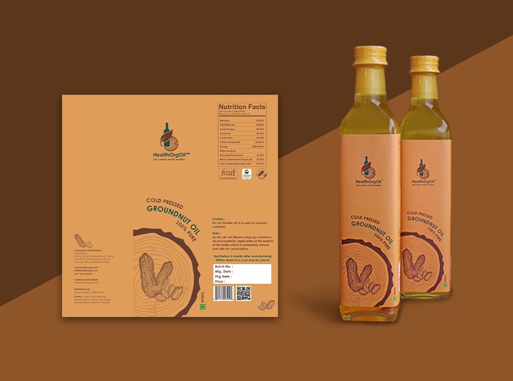 HealthOrgOil Groundnut oil Label design Packaging design Pune