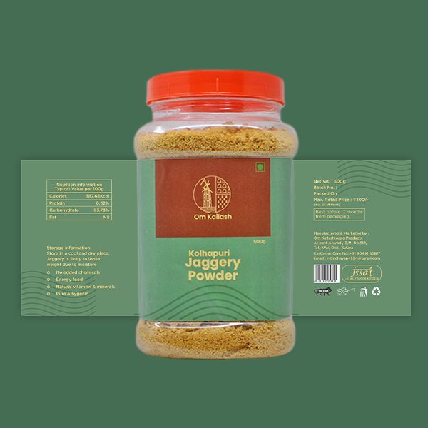 Om Kailash Jaggery Powder packaging label design by WDSOFT